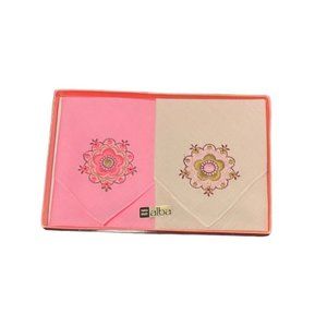 Vintage 2 New Ladies Hankie Handkerchief Alba Switzerland Embroidered Pink Beige